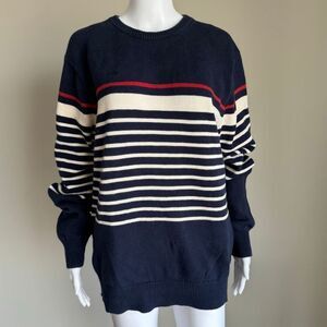 J. Crew 100% Cotton Striped Oversized Coastal Knit Sweater Size XL